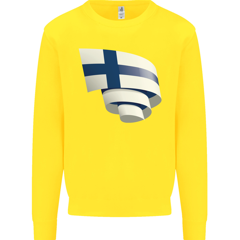 Curled Finland Flag Finnish Day Football Kids Sweatshirt Jumper Yellow