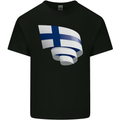 Curled Finland Flag Finnish Day Football Kids T-Shirt Childrens Black