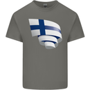 Curled Finland Flag Finnish Day Football Kids T-Shirt Childrens Charcoal