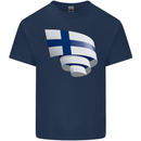 Curled Finland Flag Finnish Day Football Kids T-Shirt Childrens Navy Blue