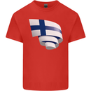 Curled Finland Flag Finnish Day Football Kids T-Shirt Childrens Red
