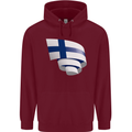 Curled Finland Flag Finnish Day Football Mens 80% Cotton Hoodie Maroon