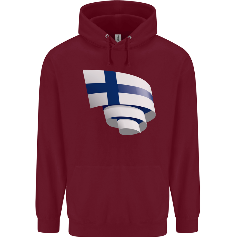 Curled Finland Flag Finnish Day Football Mens 80% Cotton Hoodie Maroon