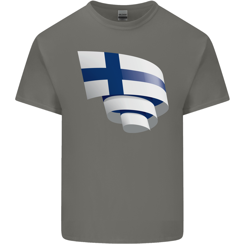 Curled Finland Flag Finnish Day Football Mens Cotton T-Shirt Tee Top Charcoal
