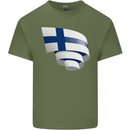 Curled Finland Flag Finnish Day Football Mens Cotton T-Shirt Tee Top Military Green