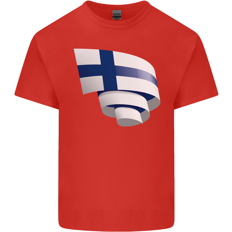 Curled Finland Flag Finnish Day Football Mens Cotton T-Shirt Tee Top Red
