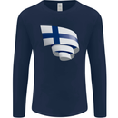 Curled Finland Flag Finnish Day Football Mens Long Sleeve T-Shirt Navy Blue
