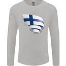 Curled Finland Flag Finnish Day Football Mens Long Sleeve T-Shirt Sports Grey