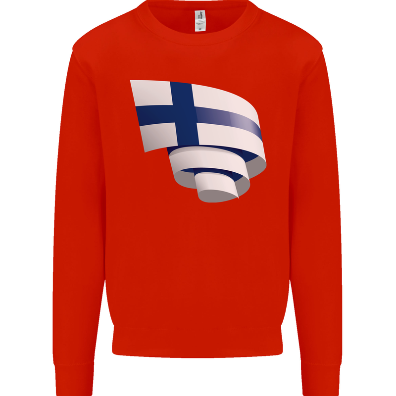 Curled Finland Flag Finnish Day Football Mens Sweatshirt Jumper Bright Red
