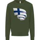 Curled Finland Flag Finnish Day Football Mens Sweatshirt Jumper Forest Green