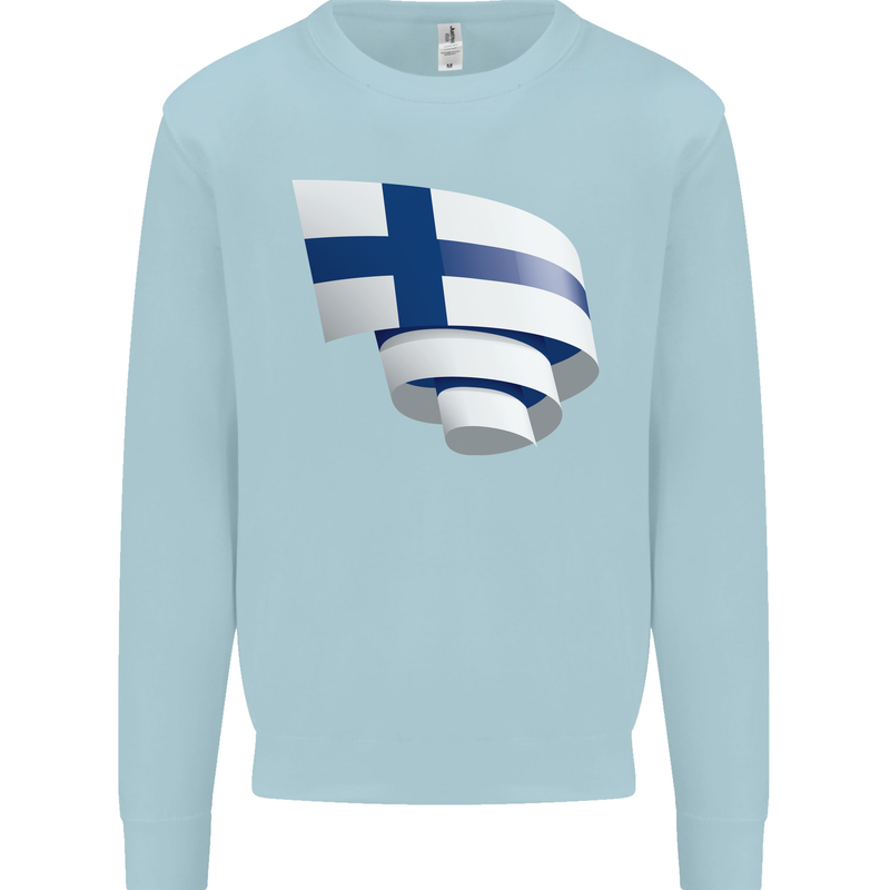 Curled Finland Flag Finnish Day Football Mens Sweatshirt Jumper Light Blue