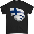 Curled Finland Flag Finnish Day Football Mens T-Shirt 100% Cotton Black