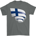 Curled Finland Flag Finnish Day Football Mens T-Shirt 100% Cotton Charcoal
