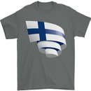 Curled Finland Flag Finnish Day Football Mens T-Shirt 100% Cotton Charcoal