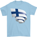 Curled Finland Flag Finnish Day Football Mens T-Shirt 100% Cotton Light Blue