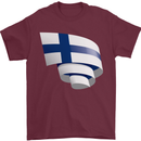 Curled Finland Flag Finnish Day Football Mens T-Shirt 100% Cotton Maroon