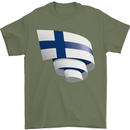 Curled Finland Flag Finnish Day Football Mens T-Shirt 100% Cotton Military Green