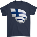 Curled Finland Flag Finnish Day Football Mens T-Shirt 100% Cotton Navy Blue