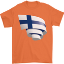 Curled Finland Flag Finnish Day Football Mens T-Shirt 100% Cotton Orange