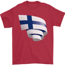 Curled Finland Flag Finnish Day Football Mens T-Shirt 100% Cotton Red