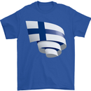 Curled Finland Flag Finnish Day Football Mens T-Shirt 100% Cotton Royal Blue