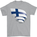 Curled Finland Flag Finnish Day Football Mens T-Shirt 100% Cotton Sports Grey