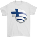 Curled Finland Flag Finnish Day Football Mens T-Shirt 100% Cotton White