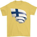 Curled Finland Flag Finnish Day Football Mens T-Shirt 100% Cotton Yellow