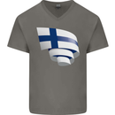 Curled Finland Flag Finnish Day Football Mens V-Neck Cotton T-Shirt Charcoal