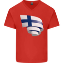 Curled Finland Flag Finnish Day Football Mens V-Neck Cotton T-Shirt Red