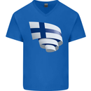Curled Finland Flag Finnish Day Football Mens V-Neck Cotton T-Shirt Royal Blue