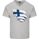 Curled Finland Flag Finnish Day Football Mens V-Neck Cotton T-Shirt Sports Grey