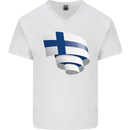 Curled Finland Flag Finnish Day Football Mens V-Neck Cotton T-Shirt White