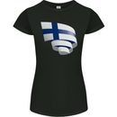 Curled Finland Flag Finnish Day Football Womens Petite Cut T-Shirt Black