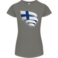 Curled Finland Flag Finnish Day Football Womens Petite Cut T-Shirt Charcoal