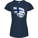 Curled Finland Flag Finnish Day Football Womens Petite Cut T-Shirt Navy Blue