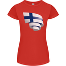 Curled Finland Flag Finnish Day Football Womens Petite Cut T-Shirt Red