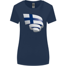 Curled Finland Flag Finnish Day Football Womens Wider Cut T-Shirt Navy Blue