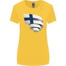 Curled Finland Flag Finnish Day Football Womens Wider Cut T-Shirt Yellow