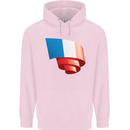 Curled France Flag French Day Football Childrens Kids Hoodie Light Pink