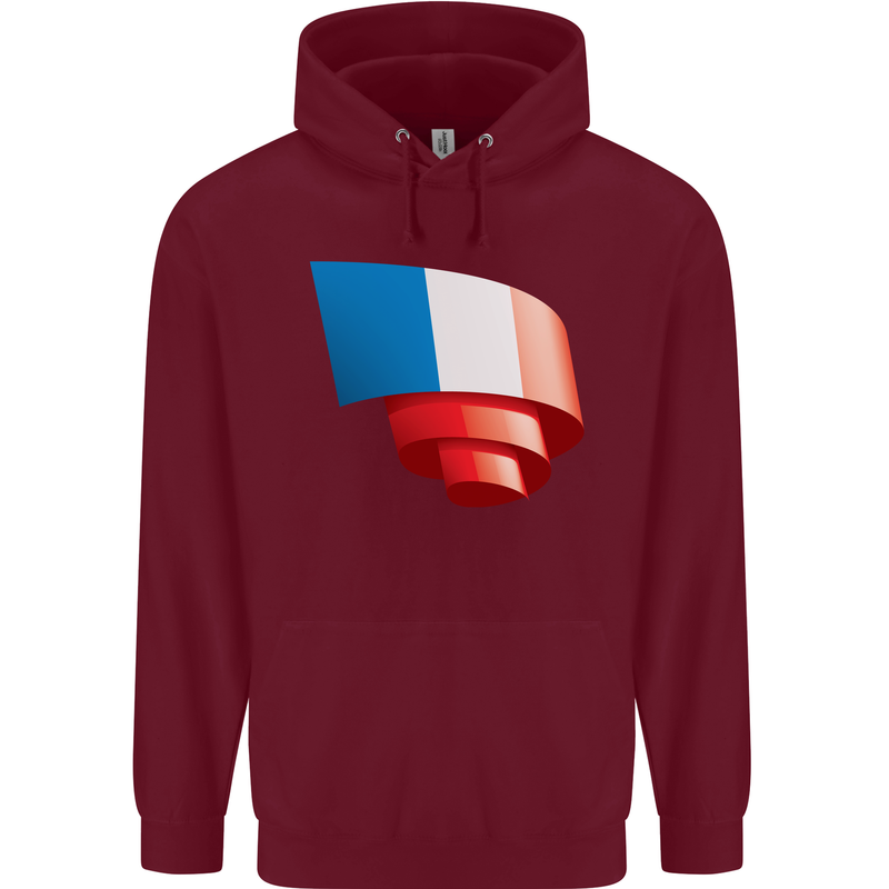 Curled France Flag French Day Football Childrens Kids Hoodie Maroon
