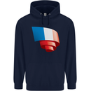 Curled France Flag French Day Football Childrens Kids Hoodie Navy Blue