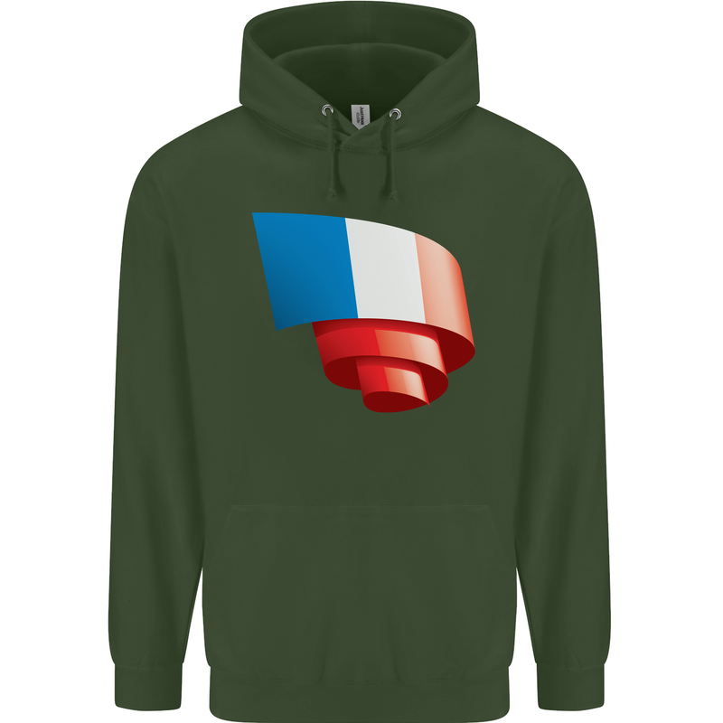 Curled France Flag French Day Football Mens 80% Cotton Hoodie Forest Green