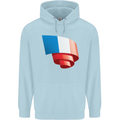 Curled France Flag French Day Football Mens 80% Cotton Hoodie Light Blue