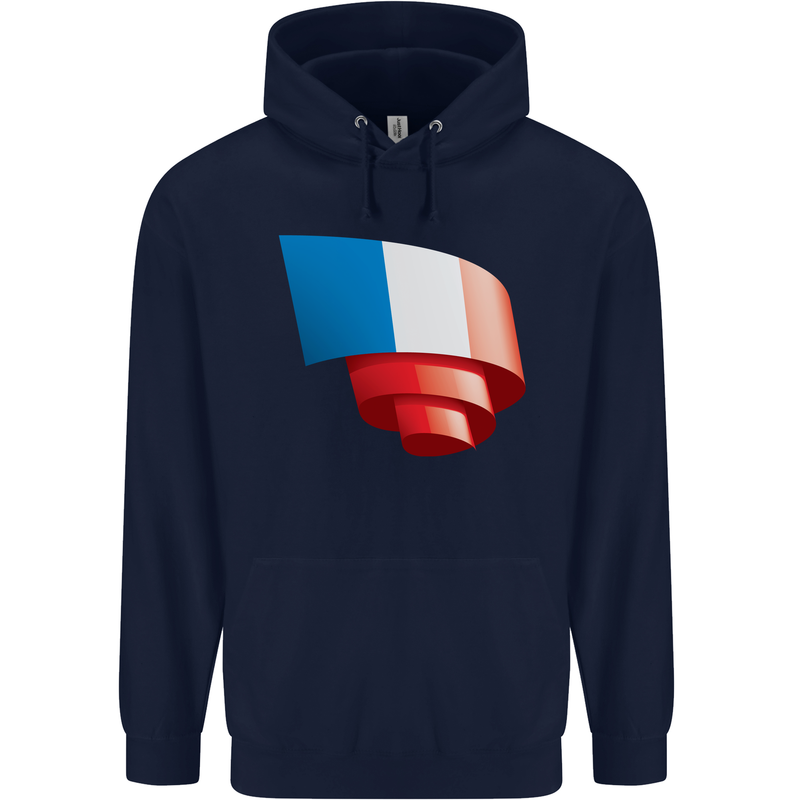 Curled France Flag French Day Football Mens 80% Cotton Hoodie Navy Blue