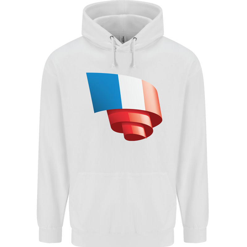 Curled France Flag French Day Football Mens 80% Cotton Hoodie White