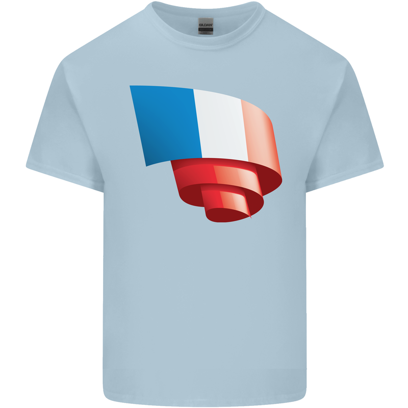 Curled France Flag French Day Football Mens Cotton T-Shirt Tee Top Light Blue