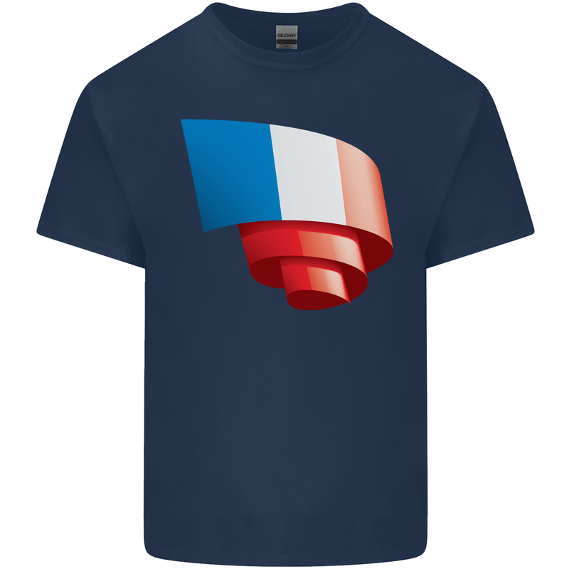 Curled France Flag French Day Football Mens Cotton T-Shirt Tee Top Navy Blue