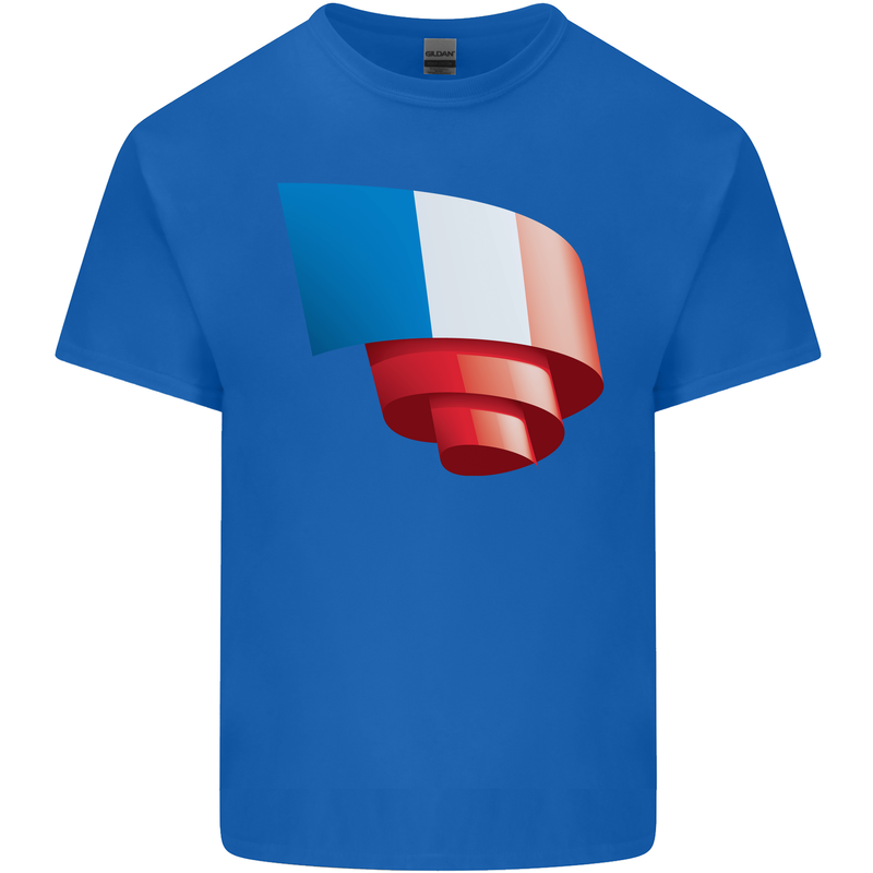 Curled France Flag French Day Football Mens Cotton T-Shirt Tee Top Royal Blue
