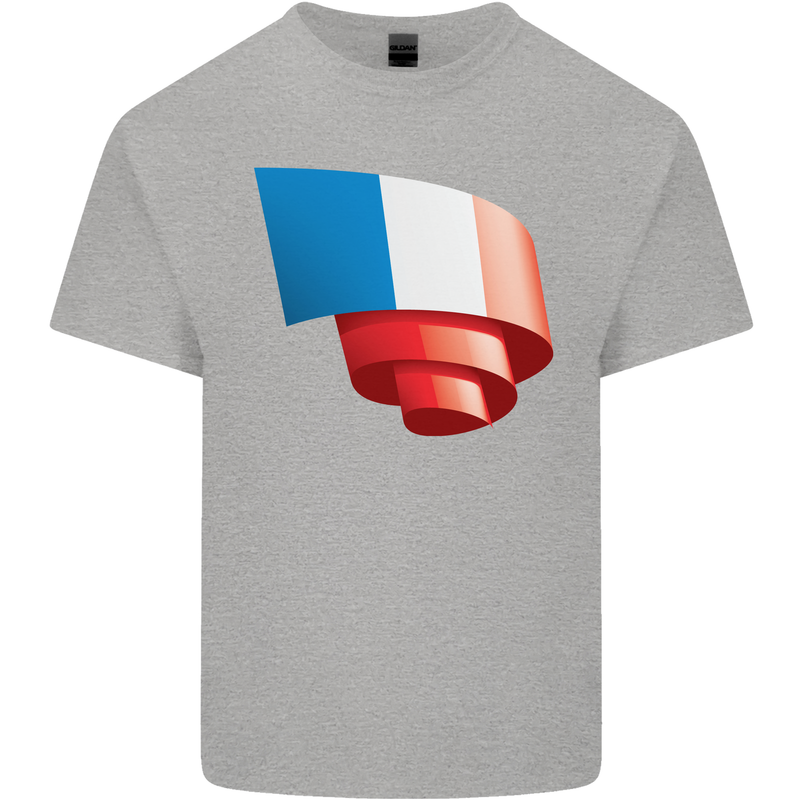 Curled France Flag French Day Football Mens Cotton T-Shirt Tee Top Sports Grey